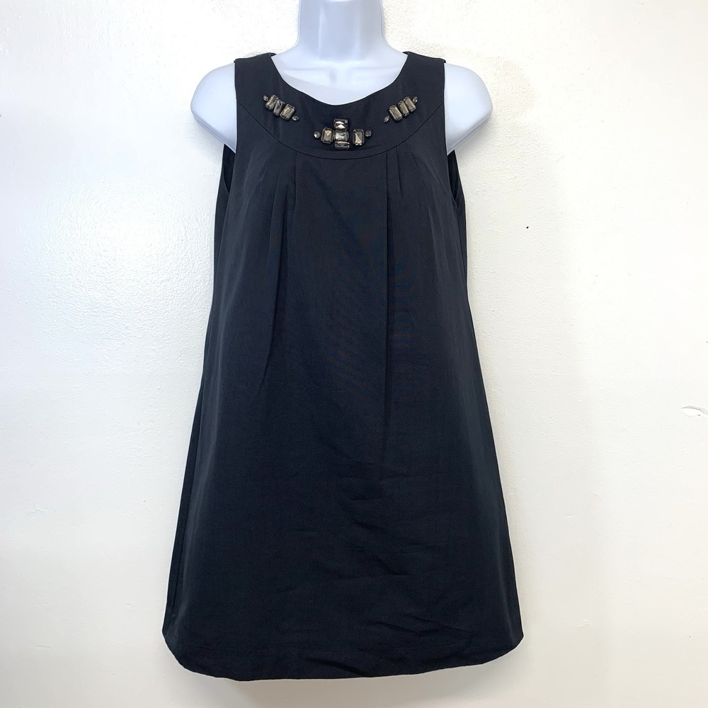 Massimo Duti Black Mini Dress A Line Lined Beads Size 2 Retro Classic Casual